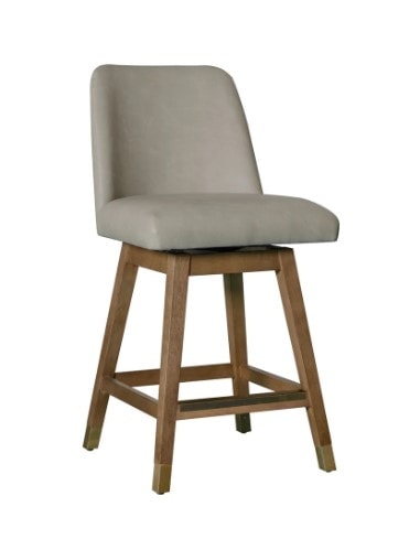 Transitional Swivel Bar Stool in Wood Finish with Moonstone Faux Leather Seat
