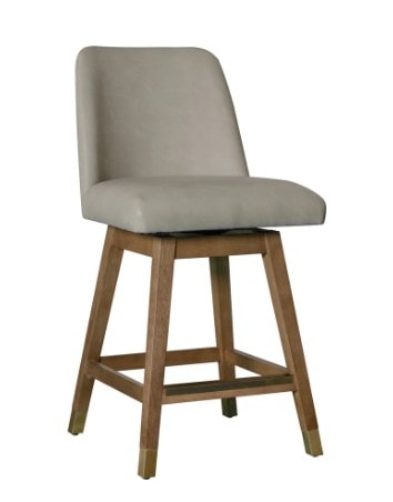 Transitional Swivel Counter Stool in Wood Finish with Moonstone Faux Leather Seat