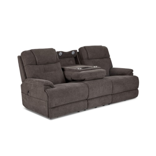 Casual Power Reclining Sofa with Power Headrest, Lumbar, Heat, Massage, & Console