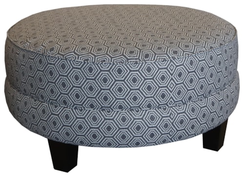 Customizable Small Round Cocktail Ottoman with Double Needle Stitching and Turned Legs