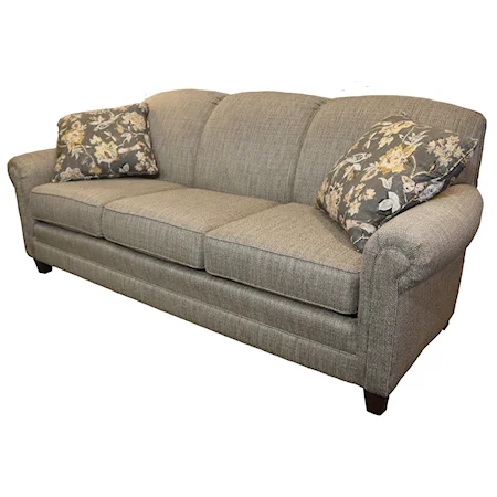 Traditional Stationary Sofa with Rolled Armrests & Nail-Head Trim