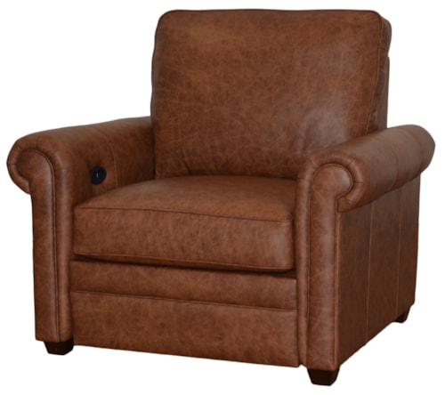 Customizable Power High Leg Recliner with Crescent Arms and USB Charging Port