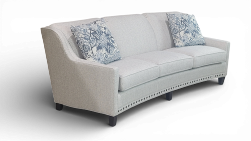 Transitional Slightly Curved Sofa with Sloping Track Arms and Nail Head Trim