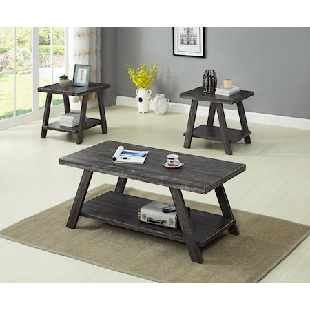 GREY 3 PC COFFEE TABLE SET |