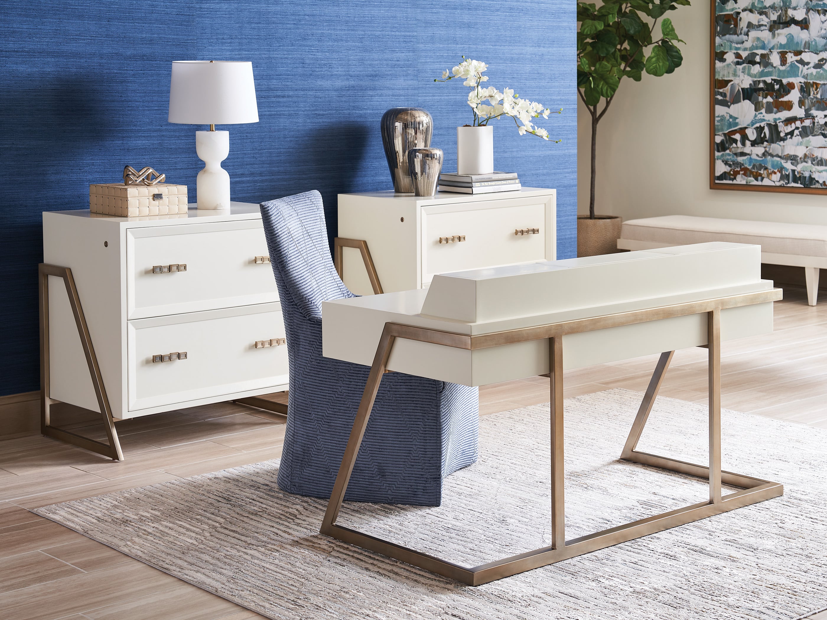 White Writing Desk with Storage