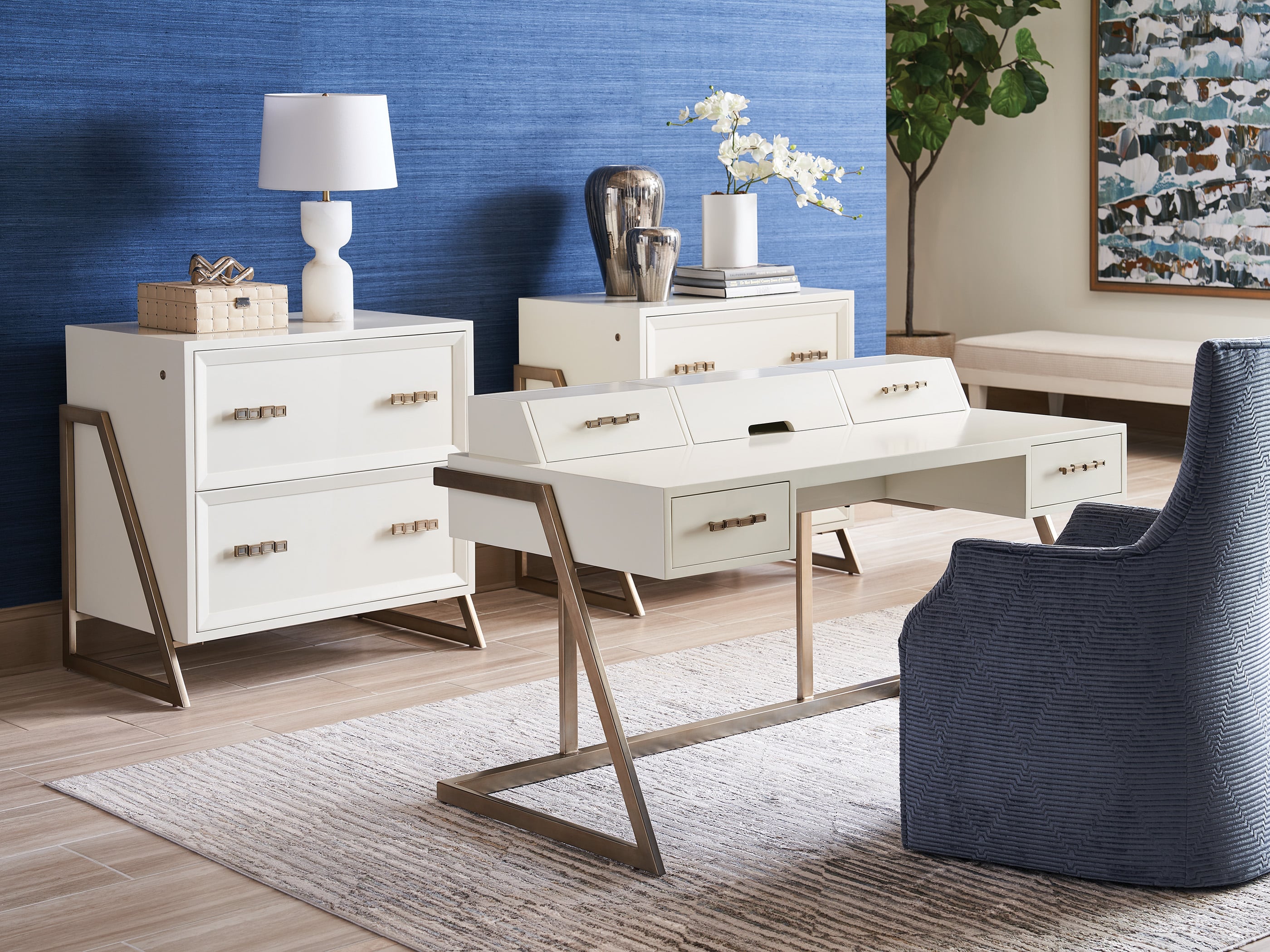 White Writing Desk with Storage