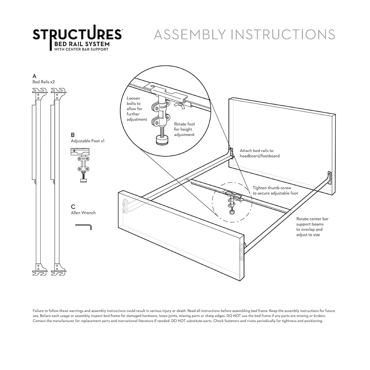 Malouf Malouf Hook-in Bed Rails with Center Bar