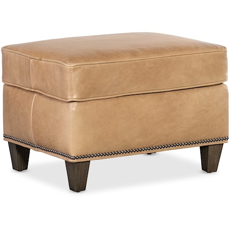 Transitional Ottoman with Wood Legs