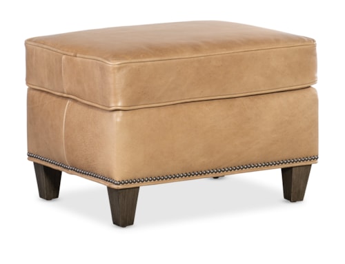 Transitional Ottoman with Wood Legs