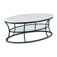 Oval Cocktail Table with Marble Top and Glass Shelf
