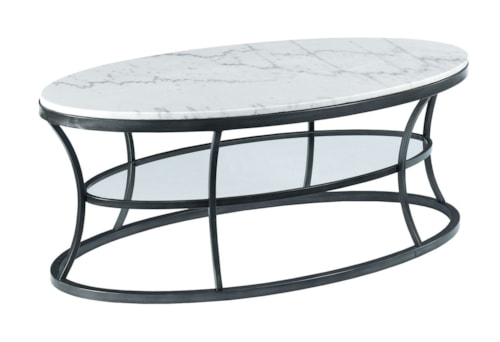 Oval Cocktail Table with Marble Top and Glass Shelf