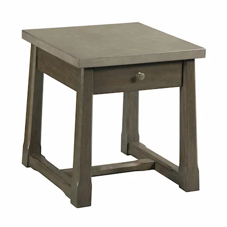 Transitional Rectangular Drawer End Table with Concrete Top