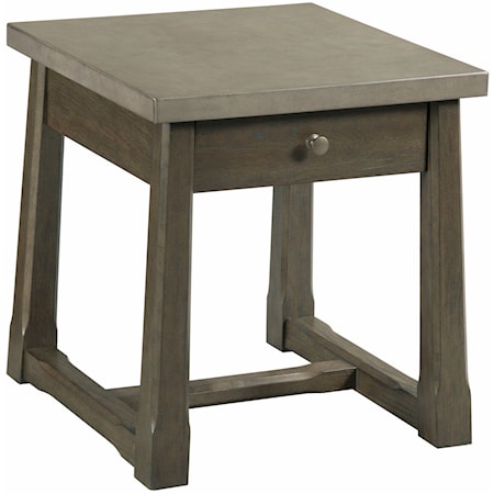 Transitional Rectangular Drawer End Table with Concrete Top