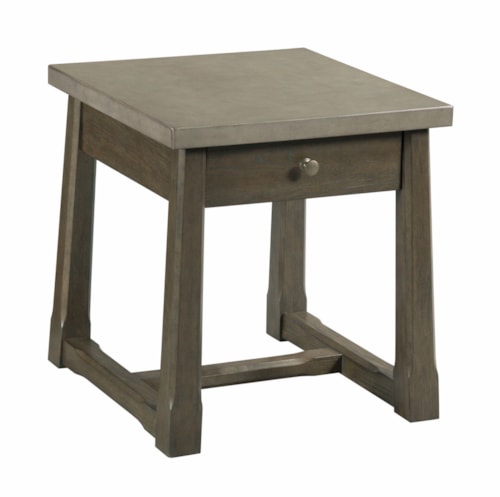 Transitional Rectangular Drawer End Table with Concrete Top