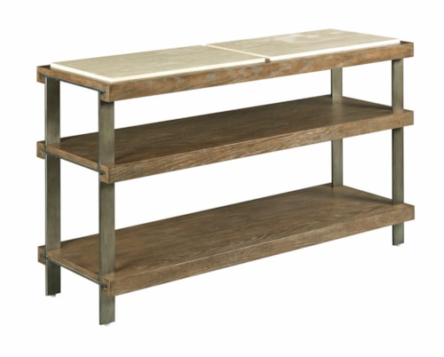 Contemporary Wood and Metal Sofa Table with Stone Top