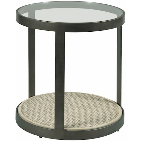 Industrial Round Concrete End Table with Glass Top