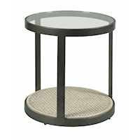 Industrial Round Concrete End Table with Glass Top