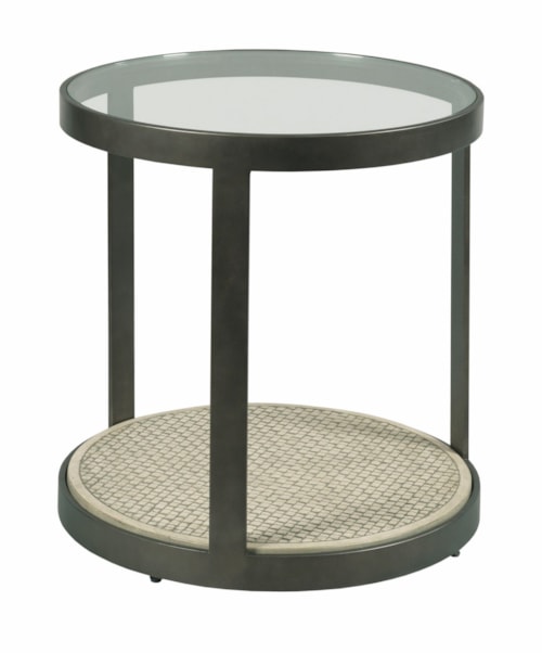 Industrial Round Concrete End Table with Glass Top