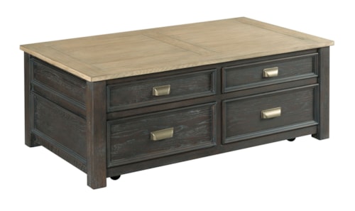 Casual Two Tone Rectangular Coffee Table with Casters
