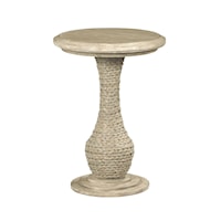 Relaxed Vintage Biscane Round End Table with Woven Seagrass Pedestal
