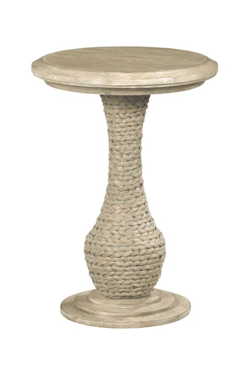 Relaxed Vintage Biscane Round End Table with Woven Seagrass Pedestal