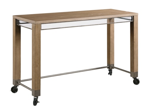 Industrial Counter Console with Casters and Wire Mesh Shelf