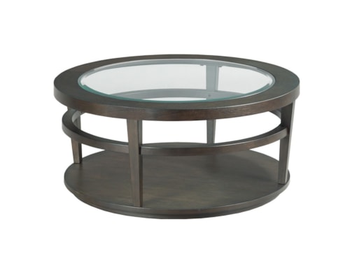Transitional Round Cocktail Table with Glass Top Insert