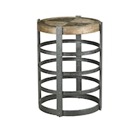 Industrial Barrel Strap End Table with Metal Base