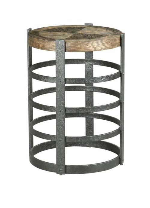 Industrial Barrel Strap End Table with Metal Base