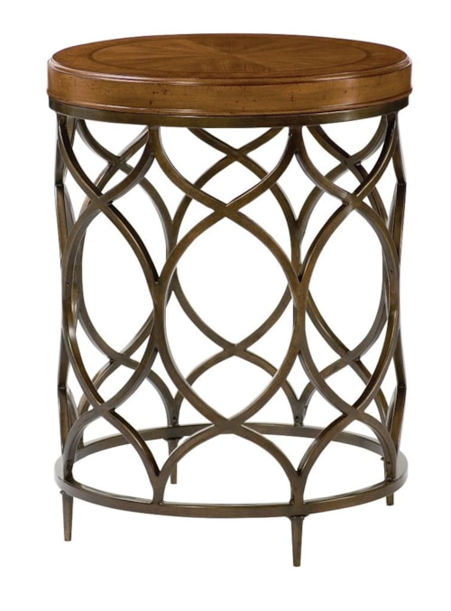 Round Lamp Table with Decorative Bronze Colored Base