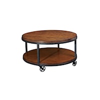 Round Cocktail Table with Shelf and Wheels