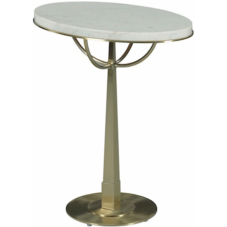 Transitional Oval End Table with White Marble Top