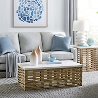 Rattan Coffee Table with Agate Top