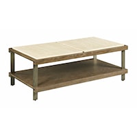 Contemporary Wood and Metal Rectangular Coffee Table with Stone Top