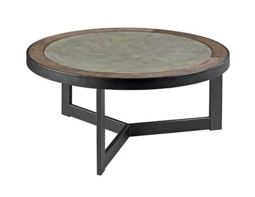 Industrial Round Cocktail Table with Concrete Inset