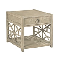 Relaxed Vintage Biscane Drawer End Table with Geometric Grid