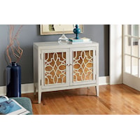 Glam Mirrored Door Cabinet with Fret Work