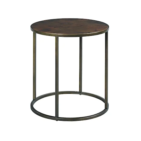 Round End Table with Acid Wash Hammered Copper Top & Metal Base