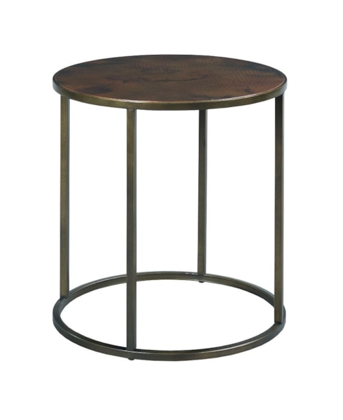Round End Table with Acid Wash Hammered Copper Top & Metal Base