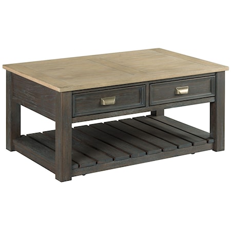 Casual Two Tone Small 38 Inch Rectangular Coffee Table