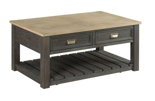Casual Two Tone Small 38 Inch Rectangular Coffee Table