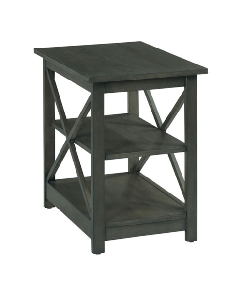 Dark Brown Chairside with 2 Shelves and X Detail