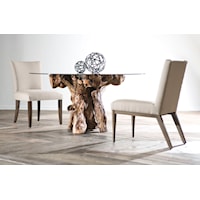Rustic Root Ball Dining Table with Tempered Glass Top