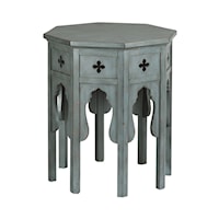 Transitional Hex End Table with Distressed Blue Finish