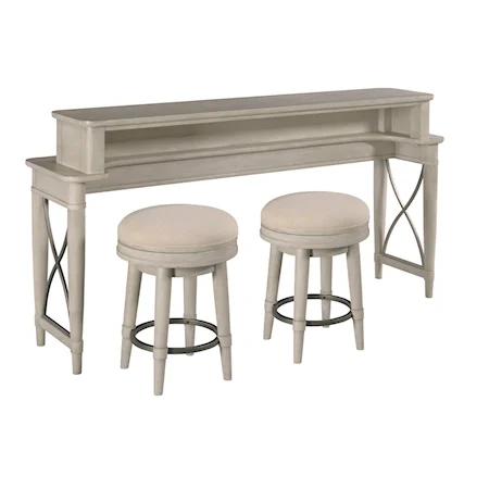 Transitional Counter Console with Two Upholstered Stools