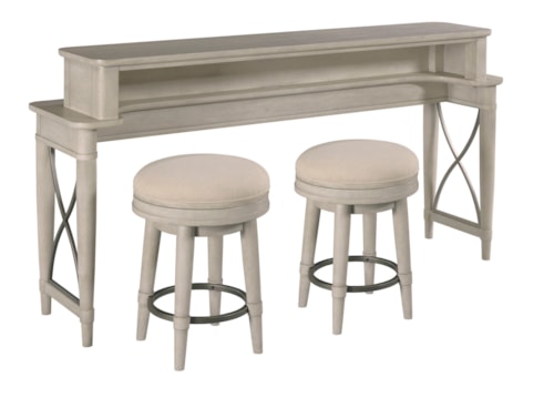 Transitional Counter Console with Two Upholstered Stools