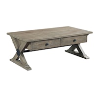 Trestle Rectangular Cocktail Table with 2 Drawers