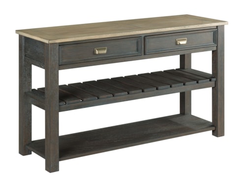 Casual Two Tone Sofa Table with Slat Shelf