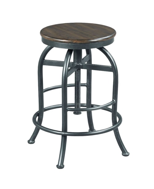 Industrial Adjustable Height Pub Stool with Wood Seat
