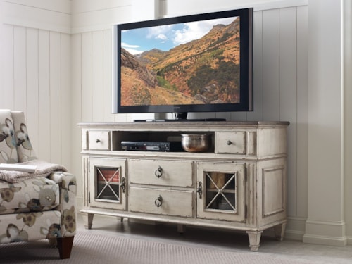 Relaxed Vintage Entertainment Console with Wire Management and Power Bar 